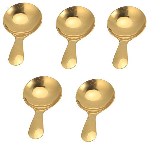 Stainless Steel Short Handle Spoon, 5Pcs Mini Spice Jar Spoons Condiment Tea Coffee Rounded Dessert Teaspoon Mirror Polishing Cutlery for Small Jars Sugar Honey Ice Cream Milk Powder