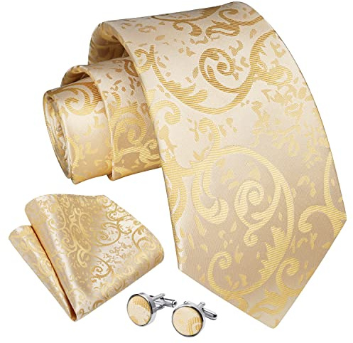 Enlision Beige Cravate pour Hommes Paisley Cravate Mouchoir Boutons de Manchette Ensemble Mariage Cravates et Carre de Poche