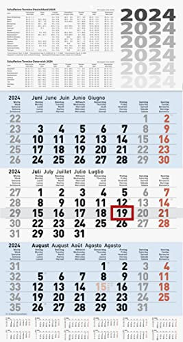 BRUNNEN 3-Monatskalender 2024 1 Blatt = 3 Monate 30 x 55,5 cm, einteilig Fond: blau