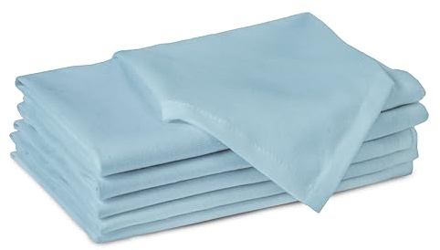 Encasa XO Servilletas de Tela de Algodón | Juego de 6 | Tamaño 43x43 cm | Color sólido Azul Hielo Intenso | Lavable en la Lavadora