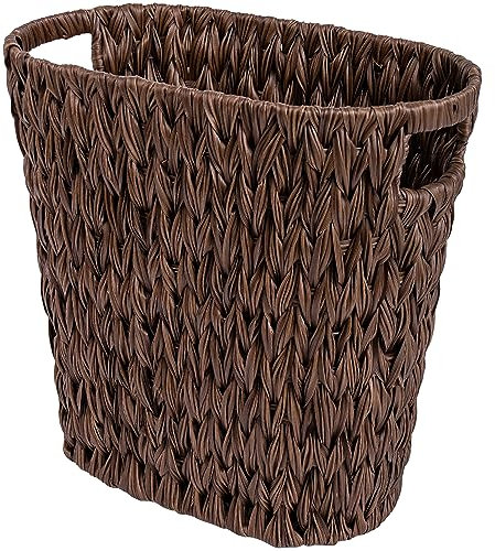 GRANNY SAYS Corbeille à papier décorative en plastique tressé, corbeille à déchets en osier imperméable et peu encombrante pour salle de bain et chambre à coucher 19 l - Marron