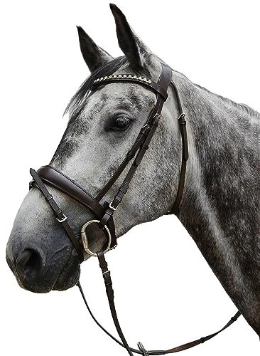 Brama West Pferde Trense -Bari- Leder Trensenzaum mit Strasssteinen, Gr. Cob