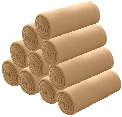 wometo Set med 10 polar fleecefilt 130 x 160 OEKO-TEX ca 400 g beige sand | med noppfri och kedjekant, i ett värdepaket med 10