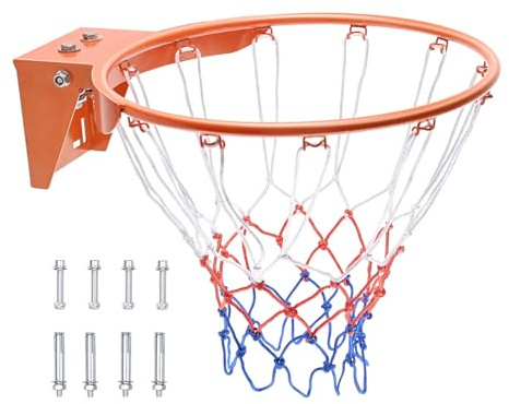 VEVOR Canestro da Basket a Parete Anello da Pallacanestro Diametro da 48cm ca. in Acciaio al Carbonio con Rete, Cerchio in Metallo da Basket a Muro per l'Allenamento di Pallacanestro Esterno Interno
