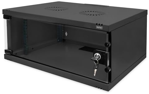 DIGITUS Armario de red, rack de 19 pulgadas 4 U, Sin montar, Montaje en pared, 400 mm de profundidad, Carga 60 kg, Puerta de cristal, Negro