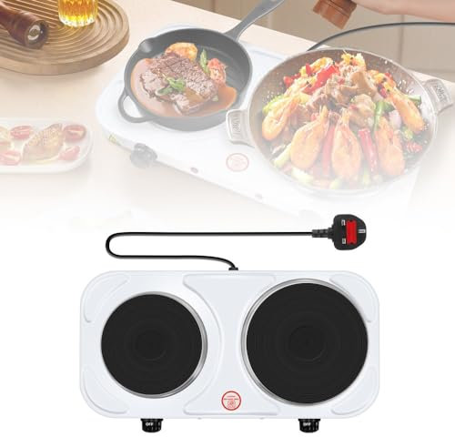 Stainless Steel Double Hotplate Portable Electric Hot Plate with Temperature Control, Double Boiling Ring for Boiling Water, Making Tea and Coffee, Cooking,1500W