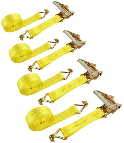 RHBLME Ratchet Straps Heavy Duty Pack of 4, 2 Inch Ratchet Straps with Double J Hook, 16.4 Ft Tie Down Straps for Securing and Moving Cargo, Motorcycles, 10000 LBS Break Strength