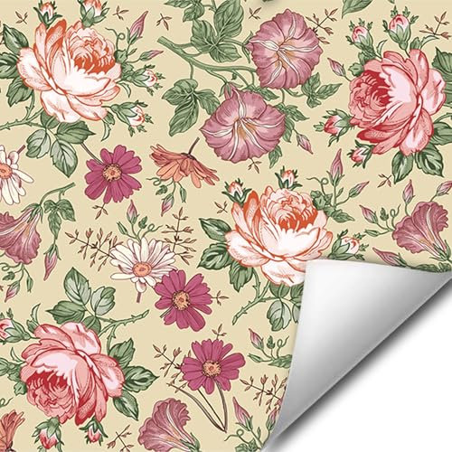 SUKPDJO Selbstklebende Tapete Blumen Rosa,Tapeten Blumentapete Rot,Bunte Tapeten Muster Wohnzimmer Home Wandtapete,Selbstklebend Schlafzimmer Tapete (40cm x 600cm)