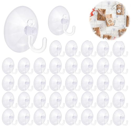 SLshiBo Lot de 40 Crochets Ventouse Transparents pour Suspendre Lumineuses, Couronnes de Noël, Décorations - Plastique (40mm)