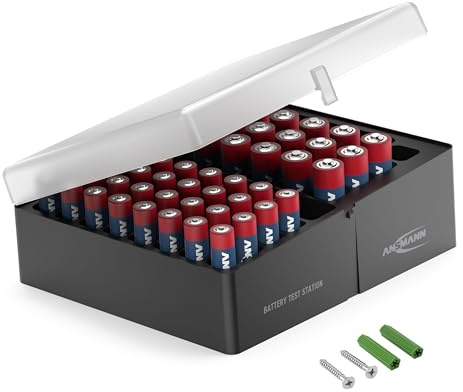 ANSMANN Batteriebox Aufbewahrungsbox für 56 Batterien Akkus mit 32 AAA + 20 Mignon AA Batterien, Sortierbox Organizer, Wandhalterung, Kunststoff