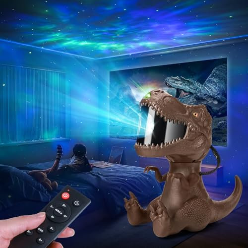 Kidsjoy Dinosaur Galaxy Star Projector with Remote: 360° Rotating Nebula Night Light for Kids Bedrooms, 16 Colour Modes, Timer & USB-C Powered LED Lamp for Soothing Sleep & Play