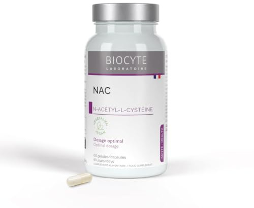 BIOCYTE NAC N-Acetyl-Cysteine 590 mg - Glutathion - Antioxydant, Détoxifiant & Bien-Être Respiratoire - 60 Gélules Vegan - Fabriqué en France