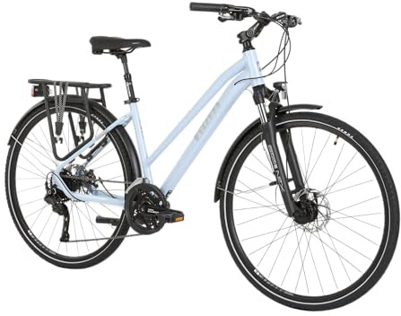 ATTABO Spate 2.0 Bicicletta da trekking da donna, 28 pollici, 19, colore bianco, Shimano CUES 2x9 & SR Suntour NEX 63 mm, con LED dinamo, portapacchi e parafanghi, per tutti i giorni e escursioni