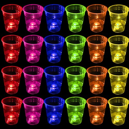 meishuneu Lot de 30 gobelets en plastique phosphorescents pour fête et fête, décoration pour l'intérieur, l'extérieur, néon, événement, anniversaire, festival, mariage, Halloween (6 couleurs, 473 ml)