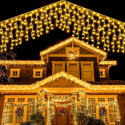 WoskjXas Solar Cortina Luces Exterior 5 M 256 LEDs Navidad Cortina de Luces Navidad Impermeable con Control Remoto 8 Modos Guirnalda Luz de Cascada para Patio [blanco cálido]