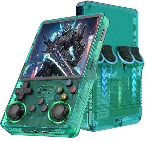 R36 Plus Retro Handheld Gaming Console-WiFi Version,21000+ Games 12 Emulator,4″ IPS OCA Screen Portable Video Game Console,Open Source Linux System,3000mAh Handheld Emulator Console (Green-128G)