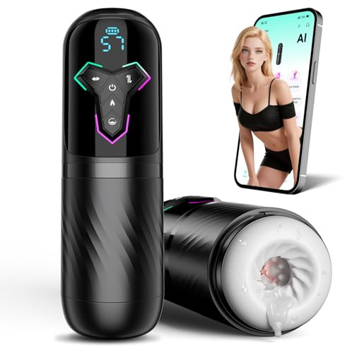 Masturbatore Uomo Sex Toys Interattivo con IA, Masturvatore per Uomo Realista con 10 Modalità Vibrazione 7 Telescopiche e 5 Suzione, Vagina a Riscaldamento Rapido, Sexytoysys Coppia con Controllo APP