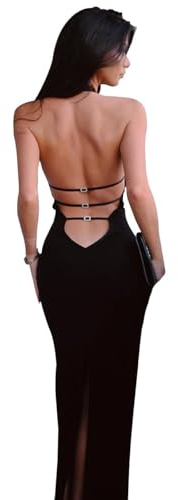 XFSRG Robe Femme Sexy Dos Nu Bodycon Dress Robe Col Halter Longue Robe Cocktail Elégant de Soirée sans Manches Party(Noir/S)