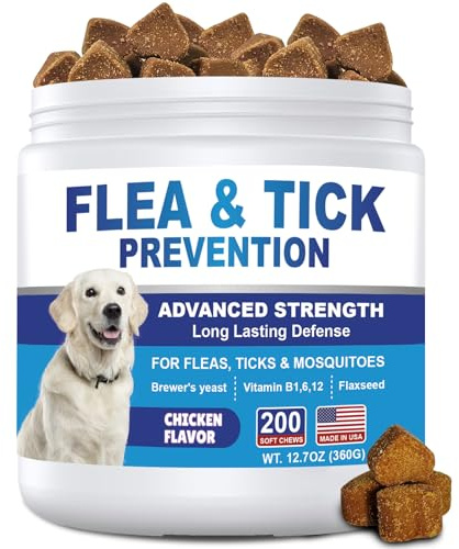 Dogs Flea and Tick Chews 200 ct - Flea & Tick Chewables for Dog Supplement with Probiotics Brewer's yeast, Vitamins B1 B6 B12, Fish Oil| Skin & Coat Support for Dogs, Puppies, All Breeds & Sizes