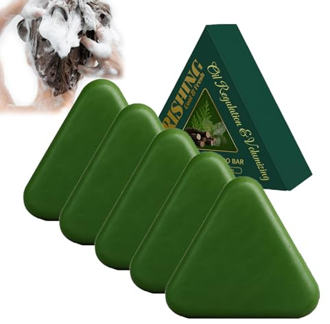 Cypress Leaf Hair Soap Nature Triangle Schampo Bar, Triangle Green Schampo Bar, Grass Solid Herbal Scha/mpo B/ar, Grass Tria/ngle Solid Scha/mpo Att Tjockna Och MöRka HåRet SläTar Ut HåRet (5 PCS)