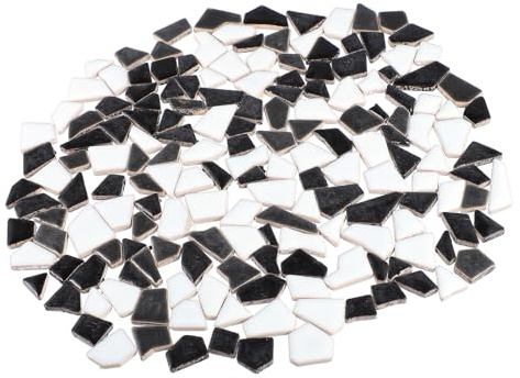 WEKAMOS Pietre per Mosaico Fai da Te in Ceramica, 200 G di Piastrelle Irregolari Smaltate, Colori Nero, Bianco e Grigio, Tessere per Mosaico Fai da Te, Decorazione per Interni