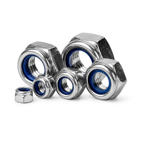Nuts About Bolts M12 Nyloc Nuts A2 Stainless Steel DIN 985 | 19mm AF | 12mm Metric Thread | Nylon Insert Lock Nut | Pack of 10