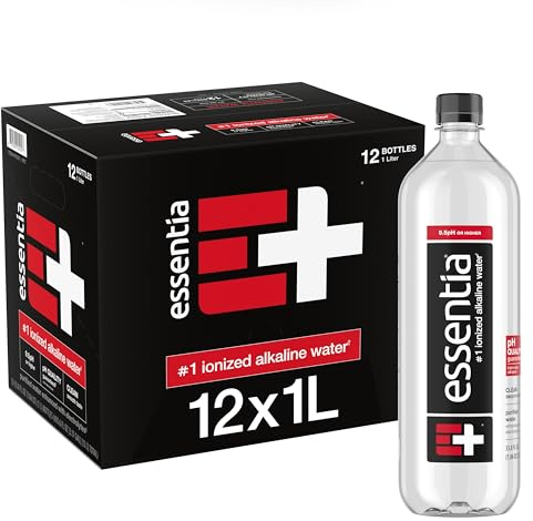 Essentia Water Bottled, 99.9% Pure, Infused with Electrolytes for Smooth Taste, pH 9.5 or Higher, 12 x 1 Liter Bottles
