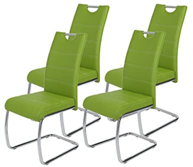 Hela Tische 4er Set Schwingstuhl, Küchenstuhl Flora, Kunstleder Grün, Griffmulde, Metallgestell verchromt, 42x57x98 cm