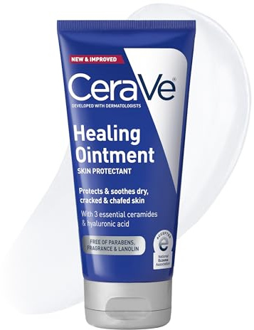 CeraVe Healing Ointment, Hydrating Skin Protectant With Petrolatum, Hyaluronic Acid & Ceramides, Face & Body Skin Barrier Repair For Cracked, Chafed, Dry Skin, Fragrance Free & Lanolin Free, 5 Oz