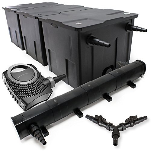 SunSun Kit complet: CBF-350C Filtre de bassin jusqu'à 90000 L Biologique, CTF-8000 SuperECO pompe de filtration 8000l/h 70W, CUV-272 lampe uv UVC Clarificateur avec 72W, Y-distributeur