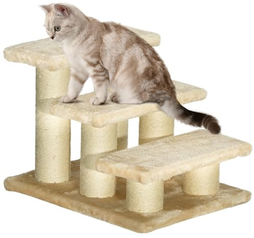 PawHut Pet Steps Portable Cat Dog Little Older Animal Easy Climb Stairs Assistance Cream