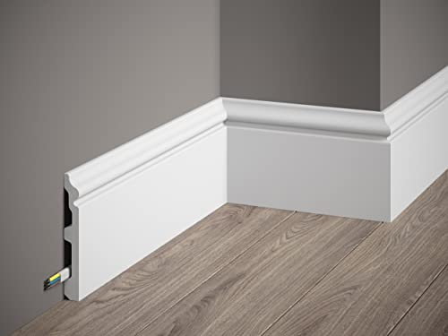 Mardom Decor MD358 - Weiße Sockelleiste - Robuste Stuckleiste - Verbirgt Effektiv Kabel und Hausinstallationen - Langlebiger PolyForce-Kunststoff - Widerstandsfähig und Langlebig - 200 x 9,7 x 1,8 cm