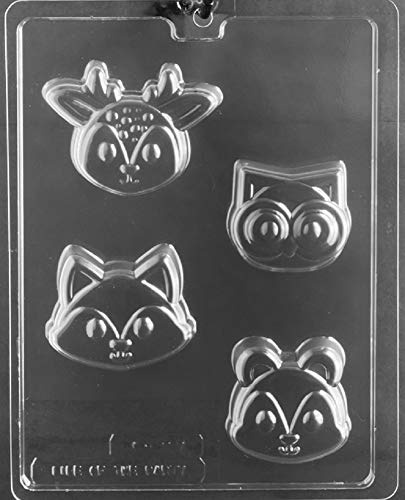 Grandmama's Goodies A157 Woodland Animal Squirrel Fox Deer Owl Face Cookie Chocolate Candy Soap Mold with Exclusive Molding Instructions