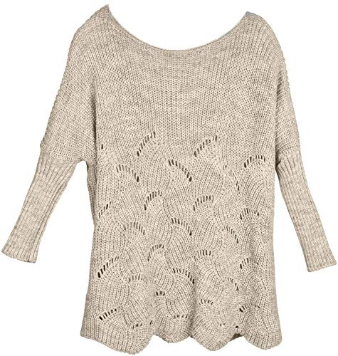 styleBREAKER élégant Pullover tricoté Oversize avec Motif ajouré, Manches Longues et col Bateau, Poncho, Taille Unique 08010066, Couleur:Beige