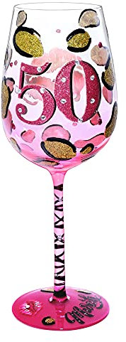 NymphFable Copa de Vino Pintada a Mano Feliz Beso 50 Años Copa de Vino Tinto Regalos 50 Cumpleaños Mujer