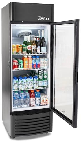 PremiumLevella PRF907DX Glass Door Display Refrigerator 9.0 cu ft Commercial Beverage Cooler Merchandiser With Customizable Lightbox - Black