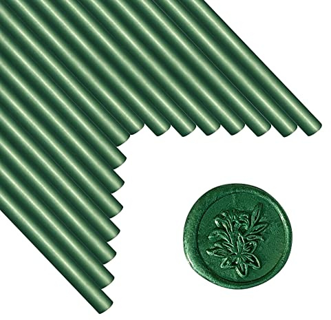 Barras de sellado de cera, ANBOSE 16 piezas Barras de cera para sellado de pistola de pegamento para sello de cera, barra de sellado de cera Pino verde para pistola de pegamento de 0,44 pulgadas