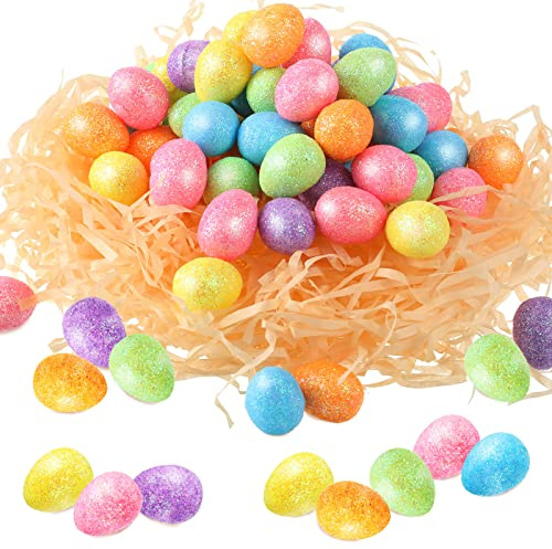 Sosation 240 Pcs Mini Easter Eggs Shiny Foam Decorative Eggs Bulk for Craft DIY Easter Party Favors Supplies Basket Stuffers Assorted Color 0.6 x 0.7 Inch
