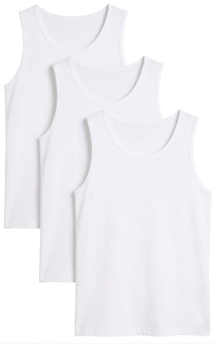 ZRWASKA® Men's Vests Tank Tops White Sleeve-Less Plain Cotton Undershirts Out Door Breathable Slim Fit Summer Top Vest Everyday Athletic wear Easy Fit Dry-Fit Workout Shirts White Size Large