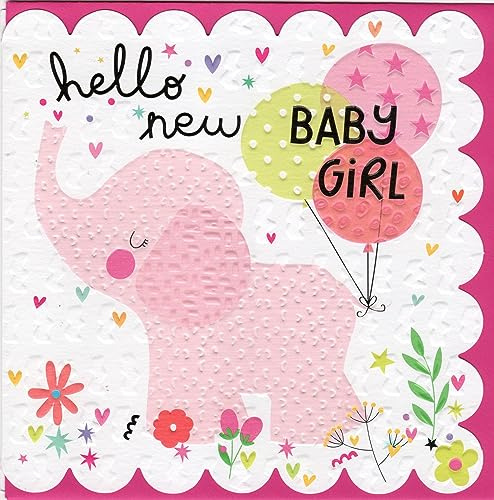 Belly Button Designs Tarjeta de felicitación de nacimiento para niña con diseño en relieve único y sobre colorido a juego, ideal para regalos y recuerdos especiales