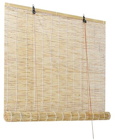 Rollo Bambus Outdoor 50 80 90 100 150 160 180cm Breit Retro Bambusrollo Sichtschutz Sonnenschutz Wärmeschutzrollo Jalousien Bambus Raffrollo für Fenster Pavillon Balkon Schilfvorhänge (Color : Natura