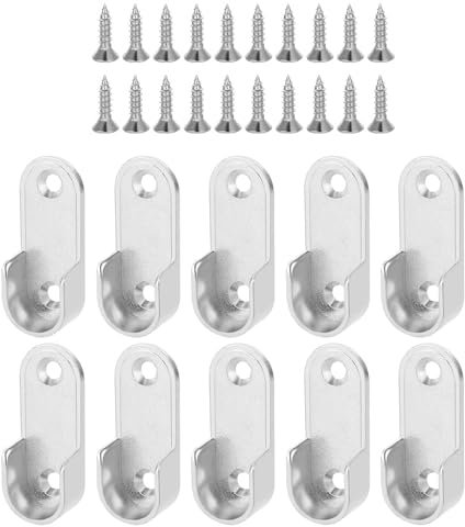 10 Soportes para Rieles de Armario, Soporte de Pared del Riel para Ropa, Barra para Colgar Armario Ovalada, Viene con Tornillos, Apto para Armarios Y Barras para Ropa - Plateado