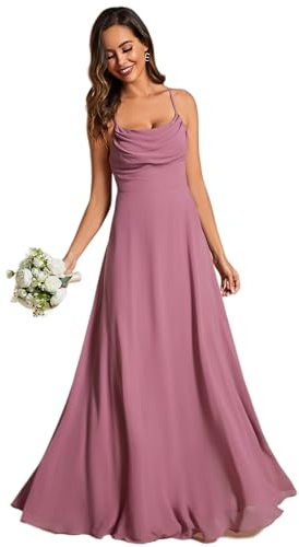 Ever-Pretty Abiti da Damigella d'Onore Fionda Petto Basso Senza Maniche Chiffon Linea A Stile Impero Orlo Fluido Abito da Cerimonia Chic Orchidea 46