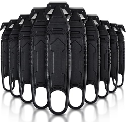 Therwen 10 Pcs Safety Box Cutter Knife of Stainless Steel Concealed Blade Package Opener with Tape Splitter for Carton Cardboard Wrap Letter Work Bag Straps Film Utility Tool (Black)
