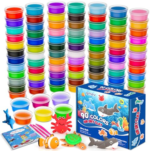 QMay 90 Colors Air Dry Clay Kit – Ultra Light Magic Modeling Clay for Kids, DIY Craft Dough, Creative Art Supplies for Boys & Girls