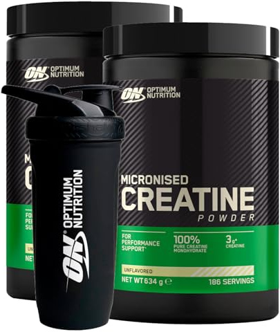 Optimum Nutrition 2x Micronised Creatine Creatina Monoidrato in Polvere da 634g 186 Porzioni Non Aromatizzato 100% Creatina Pura + SHAKER IN ACCIAIO