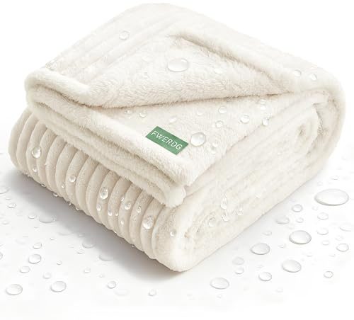 FWERDG Waterproof Dog Blanket for Couch - Washable Medium Pet Blanket for Furniture Protector, Cozy Fleece Calming Dog Crate Blankets for Indoors & Outdoors, Cream, 30x40
