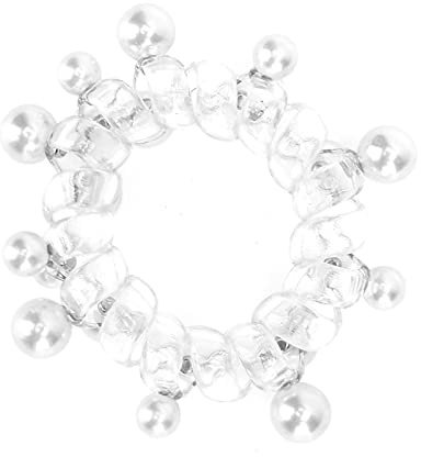 Pongnas Gomas para el Cabello en Espiral, Gomas para el Cabello con Cuentas Coloridas para Mujer con Diseño Liso y Suelto, para Bodas, Fiestas, Bailes y Uso diario. (WHITE)