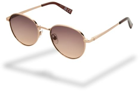 Foster Grant Prestige lunettes de soleil femme – monture ronde métallique bronze avec verres dégradés marron, anti-rayures & anti-chocs, protection UV400