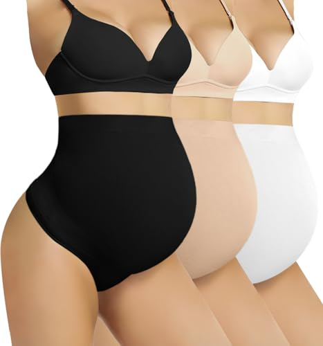 QHQQXN QTANZIQI Gravidunderkläder String för kvinnor, Graviditet Shapewear över magen Sömlösa gravidtrosor 3-pack